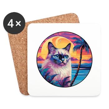 Birman Sacré Chat Race Aquarelle Dessin Animé Kawaii - Dessous de verre (lot de 4) - blanc - Devant