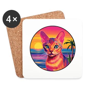 Abessinier Kurzhaarkatze Aquarell Cartoon Kawaii - Untersetzer (4er-Set) - Weiß - Vorne