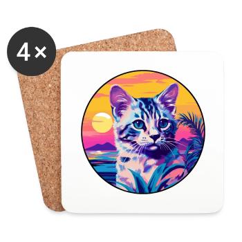 Australische gefleckte Nebelkatze, Aquarell-Cartoon-Haustier - Untersetzer (4er-Set) - Weiß - Vorne