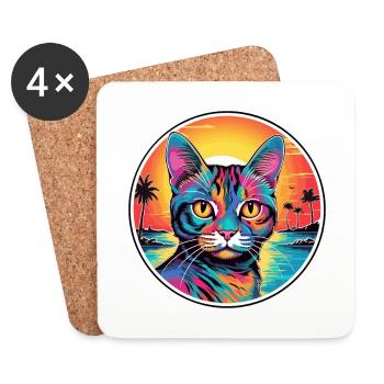 Brasilianische Kurzhaarkatze Aquarell-Cartoon Kawaii - Untersetzer (4er-Set) - Weiß - Vorne