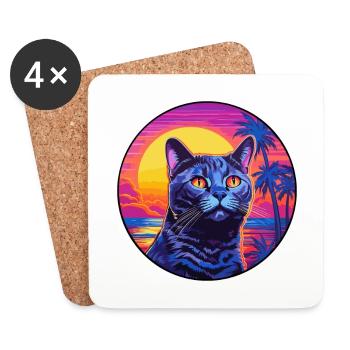 Chartreux Cat Breed Watercolor Cartoon Kawaii Pet - Coasters (set of 4) - white - Front