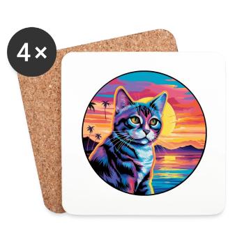 Chypre Chat Race Aquarelle Dessin Animé Kawaii Pet - Dessous de verre (lot de 4) - blanc - Devant