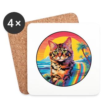 German Rex Cat Breed Watercolor Cartoon Kawaii Pet - Coasters (set of 4) - white - Front