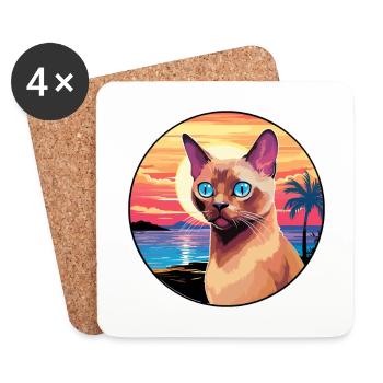 Europäische burmesische Katze Aquarell Cartoon Kawaii - Untersetzer (4er-Set) - Weiß - Vorne