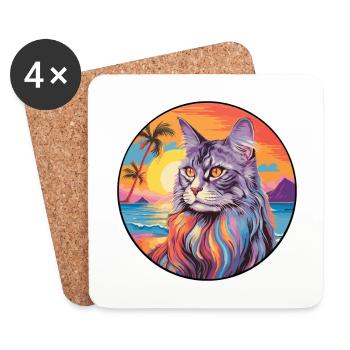Maine Coon Cat Breed Watercolor Cartoon Kawaii Pet - Coasters (set of 4) - white - Front