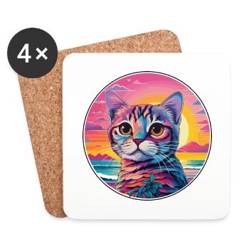 Singapura Katze Rasse Aquarell Karikatur Kawaii Haustier - Untersetzer (4er-Set) - Weiß - Vorne