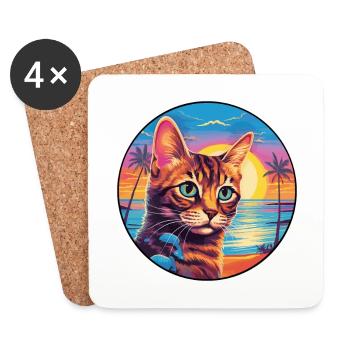 Havanna Braun Katze Rasse Aquarell Karikatur Kawaii - Untersetzer (4er-Set) - Weiß - Vorne