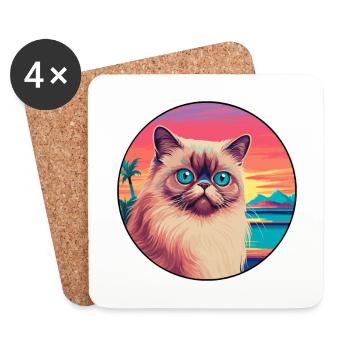 Himalayan Cat Breed Watercolor Cartoon Kawaii Pet - Coasters (set of 4) - white - Front