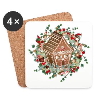Gingerbread house in larch wreath for Christmas - Coasters (set of 4) - white - Front