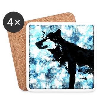 Silhouette de loup Aquarelles - Dessous de verre (lot de 4) - blanc - Devant