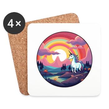 Einhorn Buntes Aquarell Cartoon Kawaii Tier - Untersetzer (4er-Set) - Weiß - Vorne