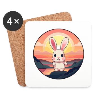 Lapin Aquarelle Colorée Dessin Animé Kawaii Animal - Dessous de verre (lot de 4) - blanc - Devant