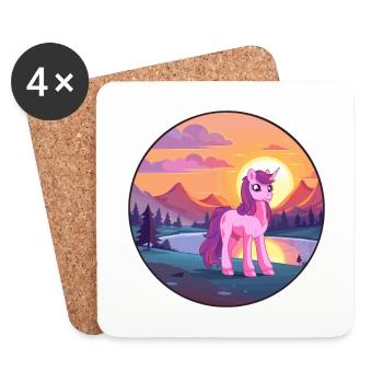 Pony Colorful Watercolor Cartoon Kawaii Animal - Coasters (set of 4) - white - Front