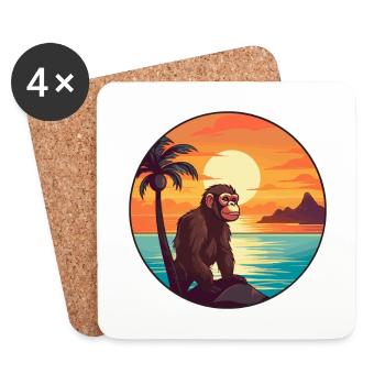 Monkey Colorful Watercolor Cartoon Kawaii Animal - Coasters (set of 4) - white - Front
