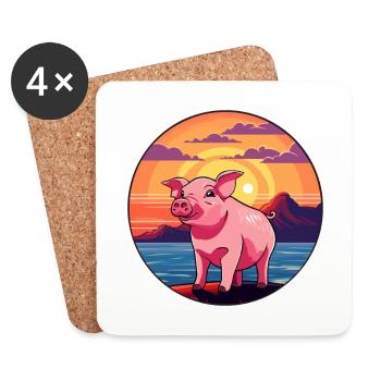 Pig Colorful Watercolor Cartoon Kawaii Animal - Coasters (set of 4) - white - Front