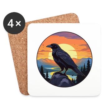 Crow Colorful Watercolor Cartoon Kawaii Animal - Coasters (set of 4) - white - Front