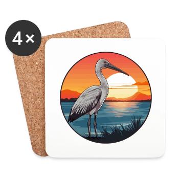 Ibis Aquarelle Colorée Dessin Animé Kawaii Animal - Dessous de verre (lot de 4) - blanc - Devant