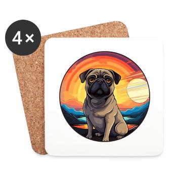 Pug Dog Colorful Watercolor Cartoon Kawaii Animal - Coasters (set of 4) - white - Front