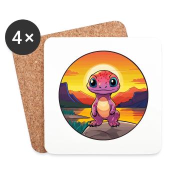 Salamandre Aquarelle Colorée Dessin Animé Kawaii Pet - Dessous de verre (lot de 4) - blanc - Devant