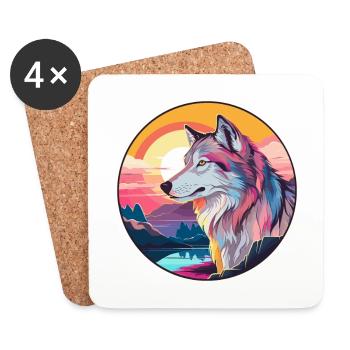 Wolf Colorful Watercolor Cartoon Kawaii Animal - Coasters (set of 4) - white - Front