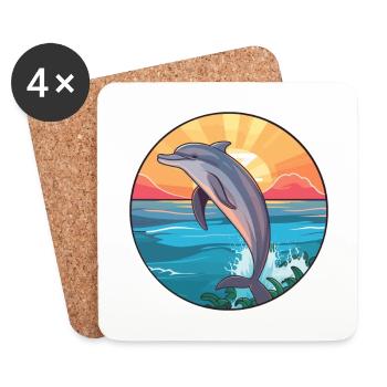 Delfin buntes Aquarell Cartoon Kawaii Tier - Untersetzer (4er-Set) - Weiß - Vorne