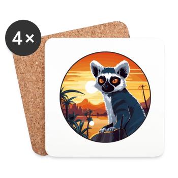 Lemur Colorful Watercolor Cartoon Kawaii Animal - Coasters (set of 4) - white - Front