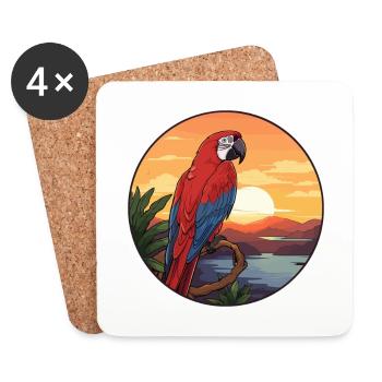 Parrot Colorful Watercolor Cartoon Kawaii Animal - Coasters (set of 4) - white - Front