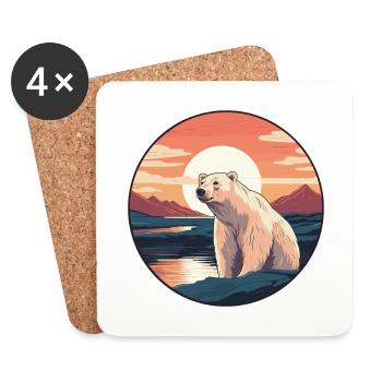 Ours polaire aquarelle colorée dessin animé kawaii animal de compagnie - Dessous de verre (lot de 4) - blanc - Devant