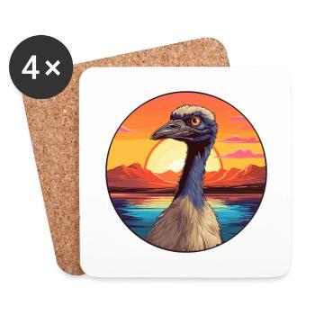 Emu Aquarelle Colorée Dessin Animé Kawaii Animal - Dessous de verre (lot de 4) - blanc - Devant