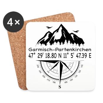 Koordinaten Garmisch-Partenkirchen - Untersetzer (4er-Set) - Weiß - Vorne