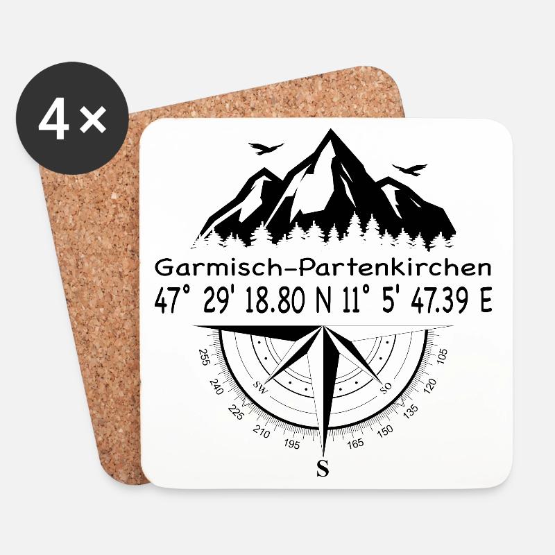 Koordinaten Garmisch-Partenkirchen - Untersetzer (4er-Set) - Weiß