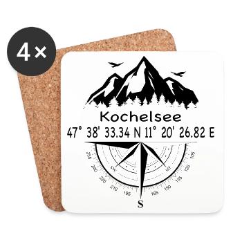 Koordinaten Kochelsee - Untersetzer (4er-Set) - Weiß - Vorne