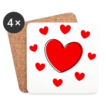 Saint-Valentin cœur rouge, st.valentin - Dessous de verre (lot de 4) - blanc - Devant