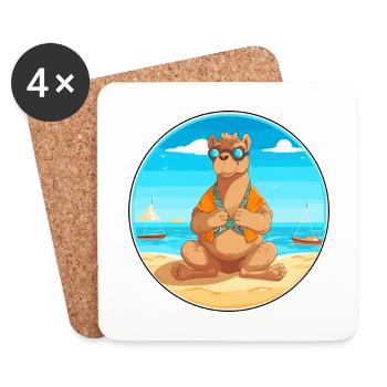 Camel Cartoon Yoga Beach Summer Illustration - Coasters (set of 4) - white - Front