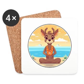 Antilope Cartoon Yoga Strand Sommer Illustration - Untersetzer (4er-Set) - Weiß - Vorne