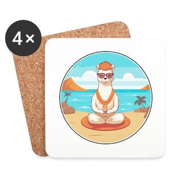 Alpaga Cartoon Yoga Plage Illustration D’été - Dessous de verre (lot de 4) - blanc - Devant