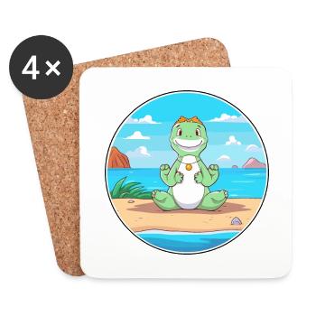 Dinosaurier-Karikatur Yoga Strand Sommer Illustration - Untersetzer (4er-Set) - Weiß - Vorne