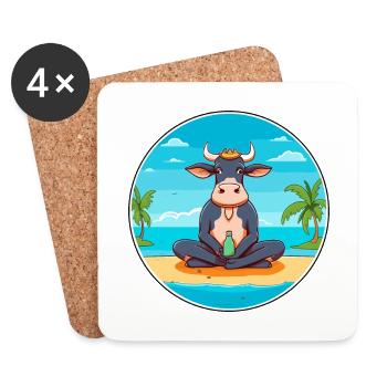 Vache Cartoon Yoga Plage Illustration D’été - Dessous de verre (lot de 4) - blanc - Devant