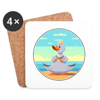 Goose Cartoon Yoga Beach Summer Illustration - Coasters (set of 4) - white - Front