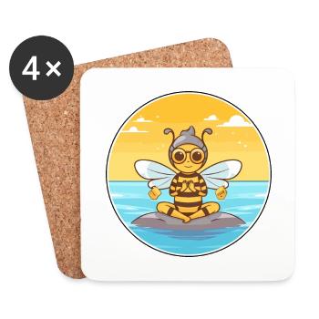 Bee Cartoon Yoga Beach Summer Illustration - Coasters (set of 4) - white - Front
