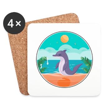 Delphin-Karikatur-Yoga-Strand-Sommer-Illustration - Untersetzer (4er-Set) - Weiß - Vorne