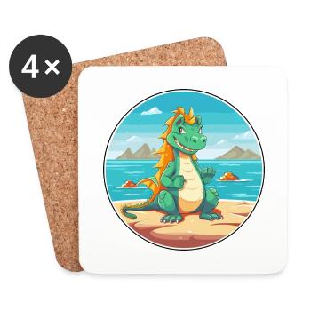 Dragon Cartoon Yoga Plage Illustration D’été - Dessous de verre (lot de 4) - blanc - Devant