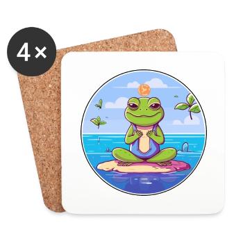 Frog Cartoon Yoga Beach Summer Illustration - Coasters (set of 4) - white - Front