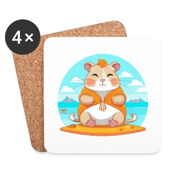 Hamster Cartoon Yoga Beach Summer Illustration - Coasters (set of 4) - white - Front