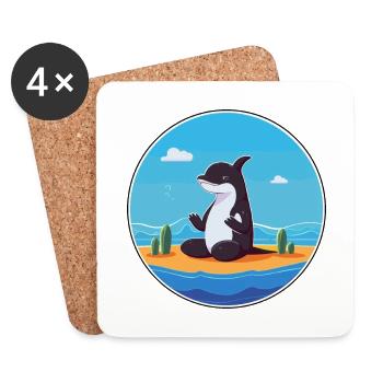 Orca-Cartoon-Yoga-Strand-Sommer-Illustration - Untersetzer (4er-Set) - Weiß - Vorne