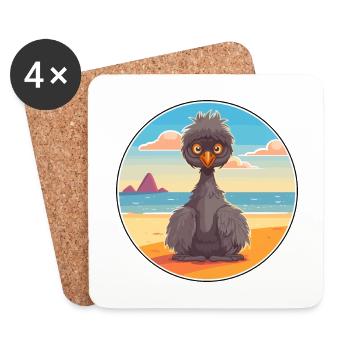 Emu Cartoon Yoga Plage Illustration D’été - Dessous de verre (lot de 4) - blanc - Devant