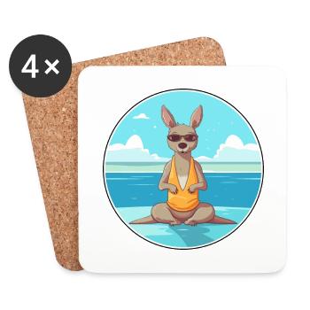 Kangaroo Cartoon Yoga Beach Summer Illustration - Coasters (set of 4) - white - Front