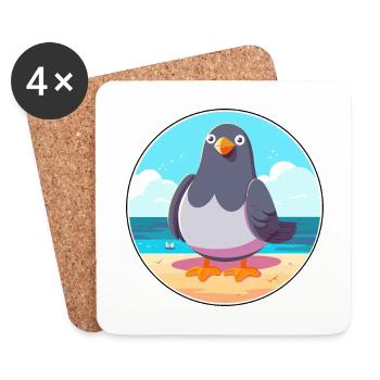 Pigeon Cartoon Yoga Beach Summer Illustration - Coasters (set of 4) - white - Front