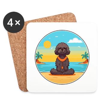 Pudel-Hundekarikatur-Yoga-Strand-Sommer-Illustration - Untersetzer (4er-Set) - Weiß - Vorne