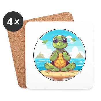 Tortue Cartoon Yoga Plage Illustration D’été - Dessous de verre (lot de 4) - blanc - Devant